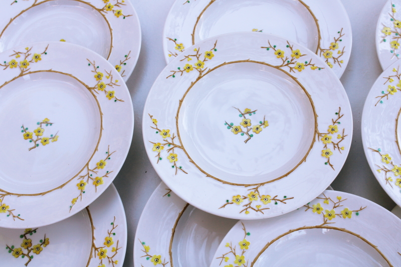 photo of set of plates vintage Spode Geisha plum or cherry blossom hand painted Blanche de Chine #5