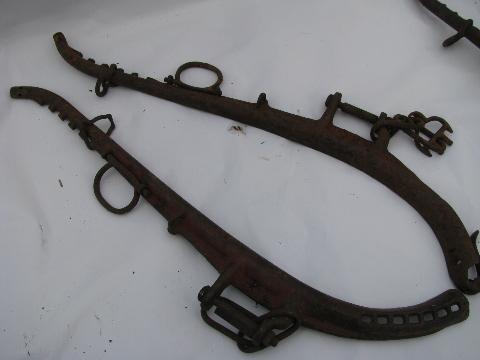 photo of set of primitive antique cast iron harness hames for team of horses, 1916 patent #2