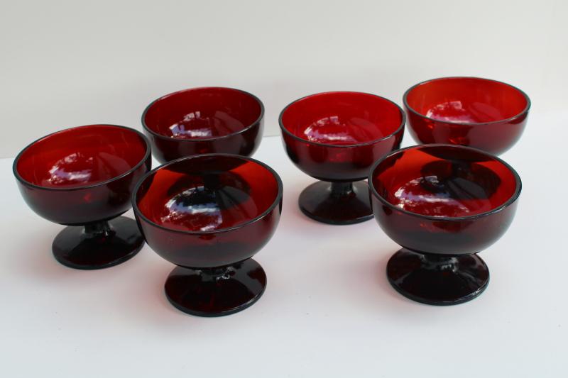 photo of set of sherbets or ice cream dishes, vintage royal ruby red glass Anchor Hocking #1