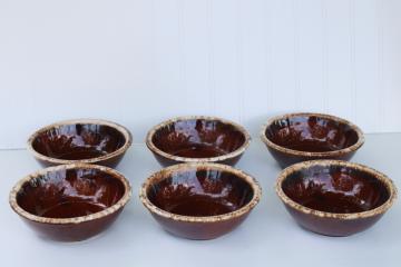 catalog photo of set of six Hull pottery brown drip cereal or soup bowls, nice deep bowl for oatmeal or chili
