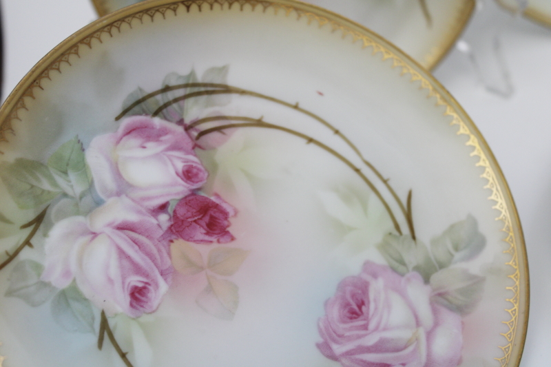 photo of set of six antique RS Germany china dessert plates w/ pink roses, early 1900s vintage #2