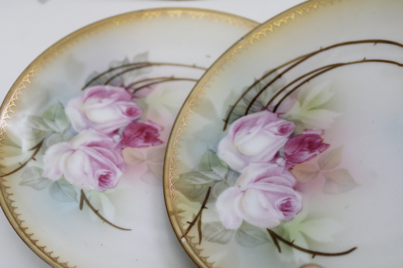 photo of set of six antique RS Germany china dessert plates w/ pink roses, early 1900s vintage #5