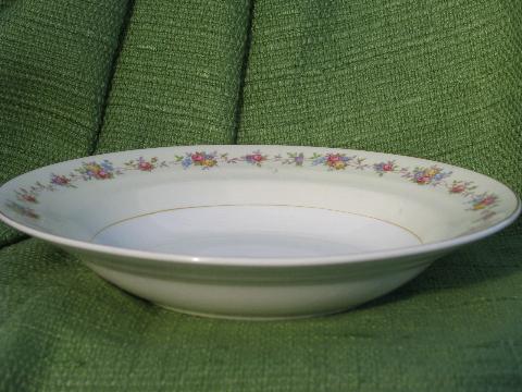 photo of set of six rose border soup plates, vintage Crown Potteries china #2