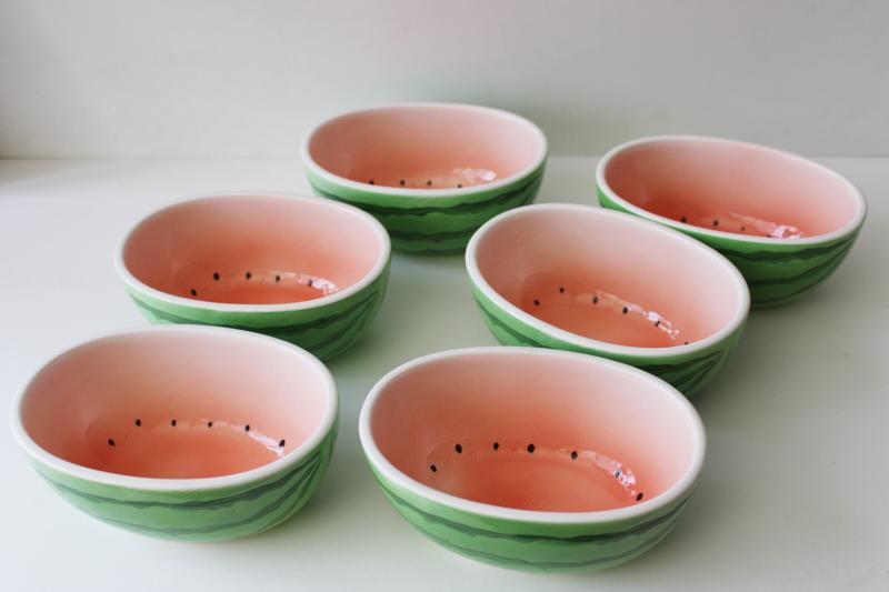 photo of set of six vintage Japan ceramic watermelon shape bowls for fruit, salad, tacos #2