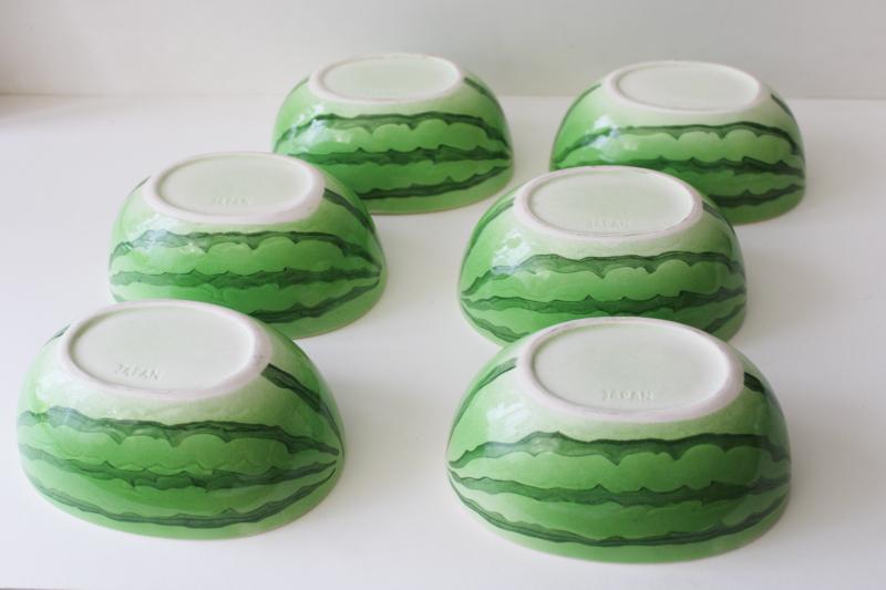 photo of set of six vintage Japan ceramic watermelon shape bowls for fruit, salad, tacos #3