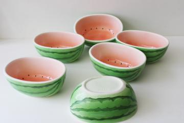 set of six vintage Japan ceramic watermelon shape bowls for fruit, salad, tacos