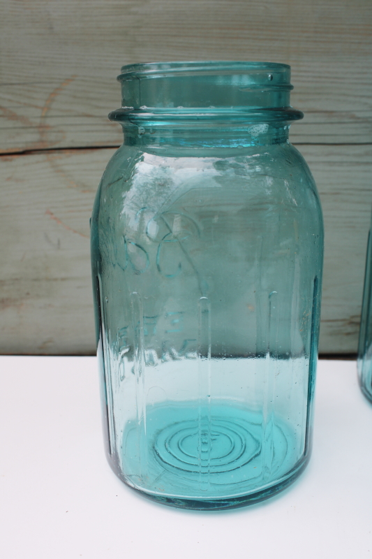 photo of set of six vintage aqua blue glass canning jars Ball mason jars ribbed sides #3