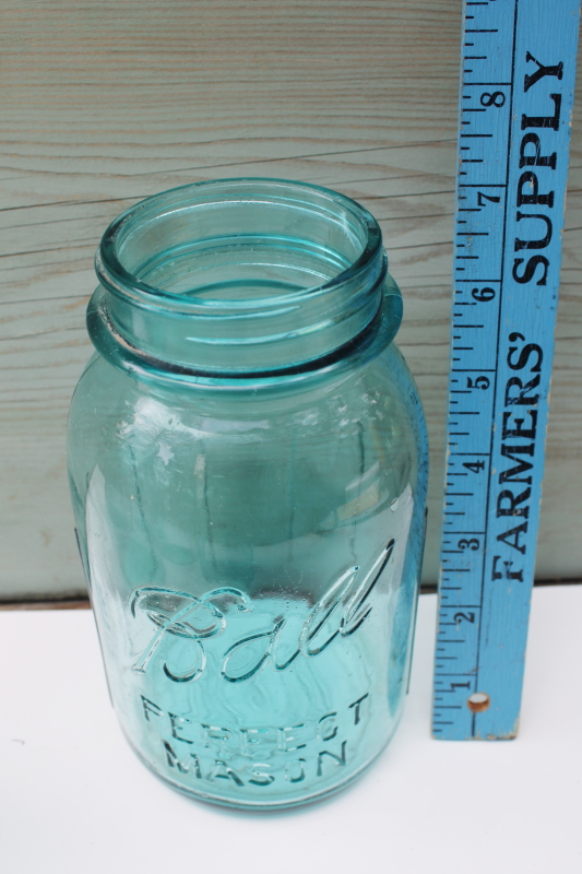 photo of set of six vintage aqua blue glass canning jars Ball mason jars ribbed sides #6