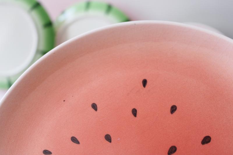 photo of set of six vintage ceramic watermelon dinner plates, salad or serving plates #3