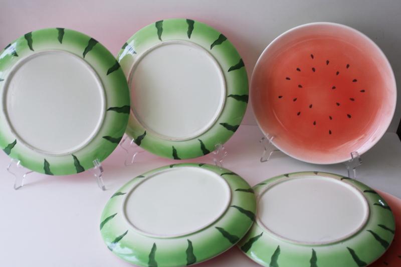 photo of set of six vintage ceramic watermelon dinner plates, salad or serving plates #4