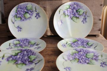 catalog photo of set of six vintage china cake / dessert plates w/ hand painted violets