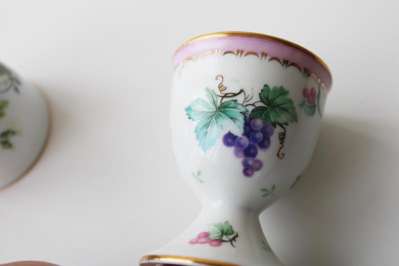 photo of set of six vintage china egg cups, mismatched floral patterns, cottage chic Easter #8