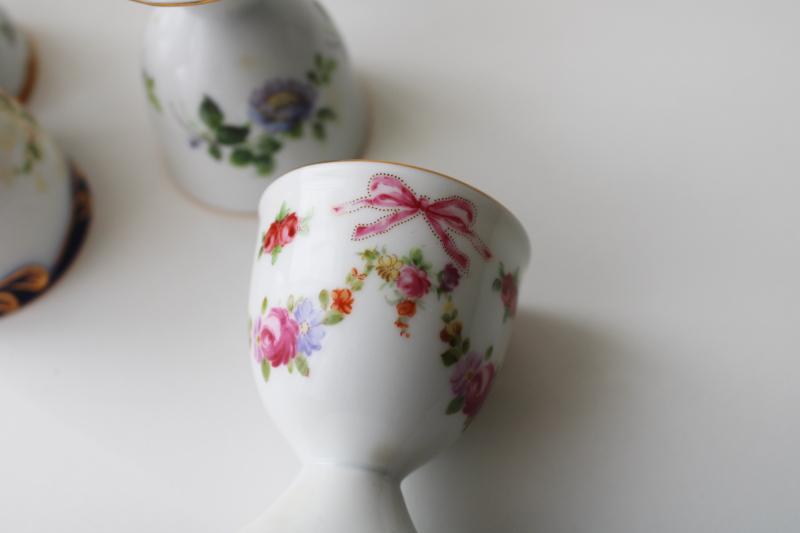 photo of set of six vintage china egg cups, mismatched floral patterns, cottage chic Easter #9