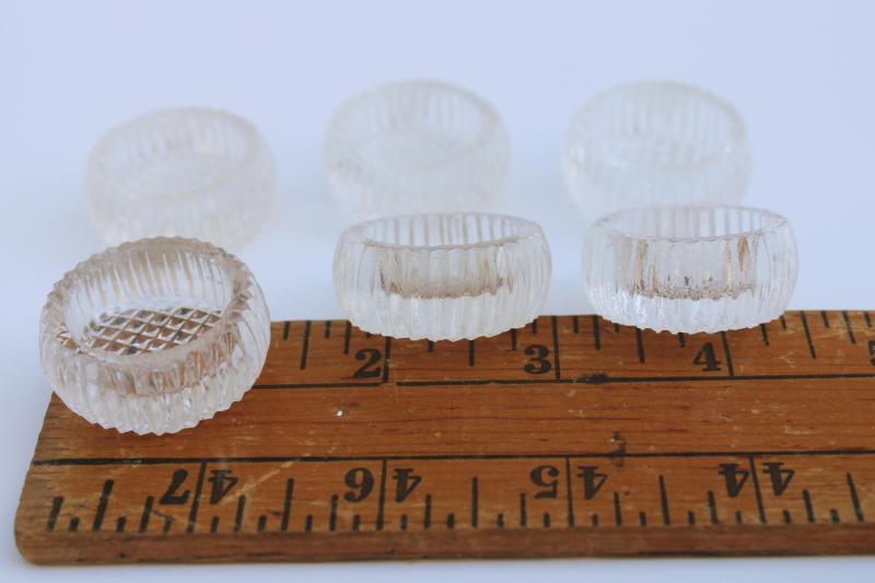 photo of set of tiny salt cellars, miniature fingertip size salt dip dishes vintage pressed glass  #2