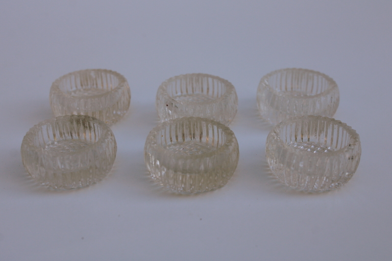 photo of set of tiny salt cellars, miniature fingertip size salt dip dishes vintage pressed glass  #4