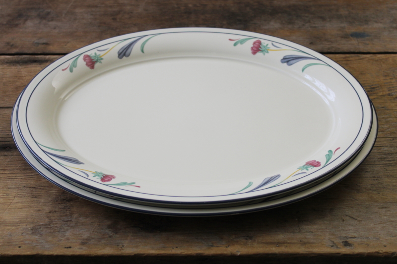 photo of set of two oval platters 13 & 14 inches long, vintage Lenox Poppies in Blue chinastone  #1