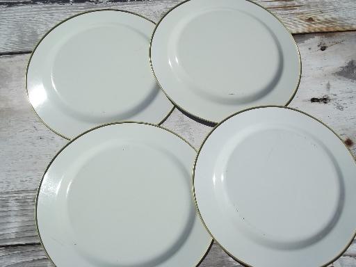 photo of set of vintage Daher style toleware plates, tole metal plates w/ fruit #6