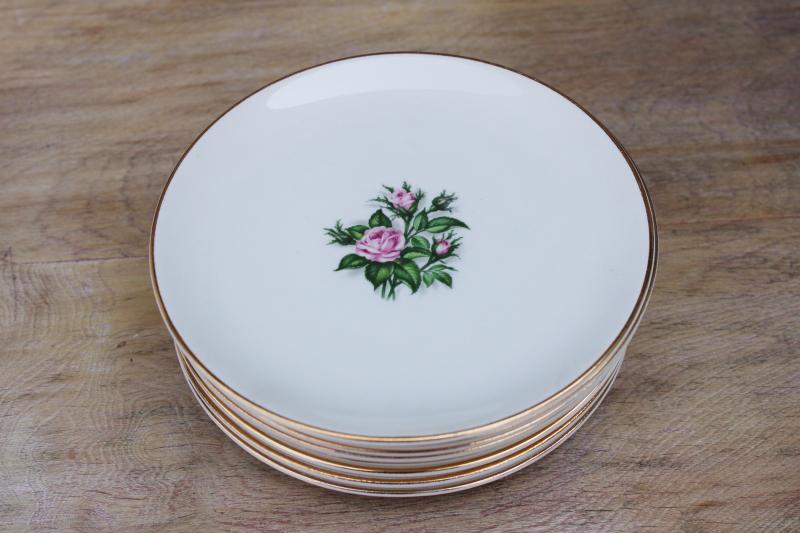 photo of set of vintage cottage style dessert plates w/ pink roses Royal china  #5