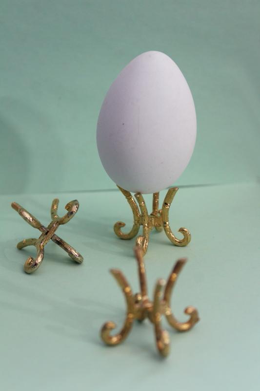 photo of set of vintage gold tone metal egg holders, display stands for life size eggs #2