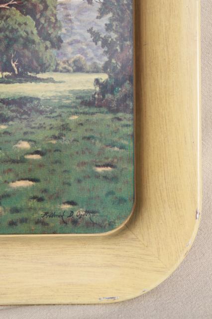 photo of set of vintage metal trays w/ Frederick Ogden landscape scene art prints #8