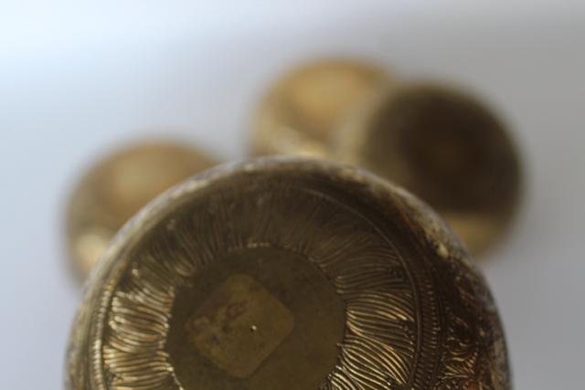 photo of set of vintage solid brass bowls, tooled designs etched or engraved #5