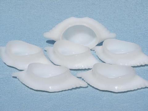 photo of set vintage Glasbake white glass crab dishes, ramekins or for salad #1