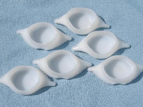 photo of set vintage Glasbake white glass crab dishes, ramekins or for salad #2