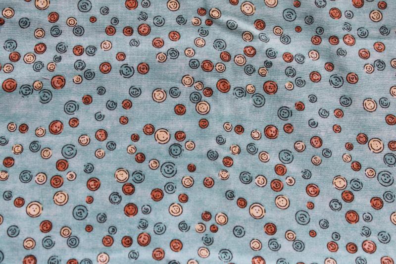 photo of sewing buttons tiny print quilting cotton fabric, brown, tan, aqua, blue #1