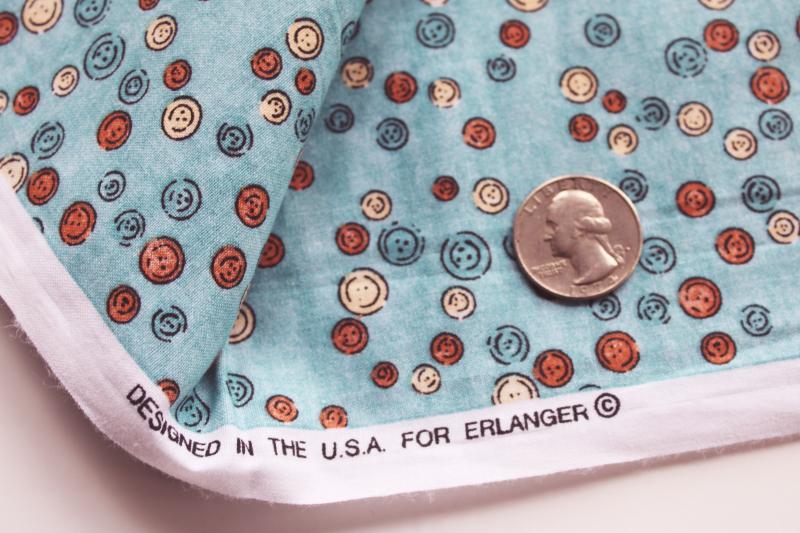 photo of sewing buttons tiny print quilting cotton fabric, brown, tan, aqua, blue #2