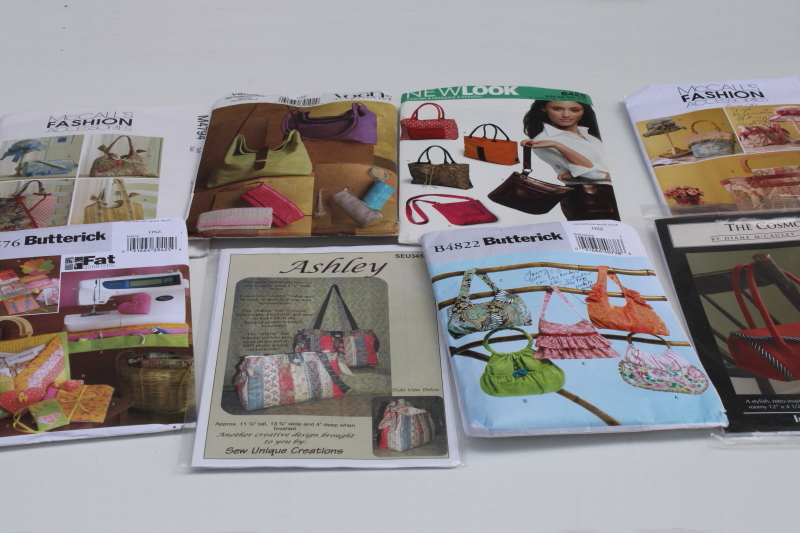 photo of sewing pattern lot, patterns for fabric handbags, purses, tote bags #1