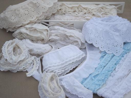 photo of sewing trim lot, ruffled eyelet edgings, gathered ruffle eyelet lace trims #1