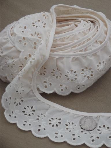 photo of sewing trim lot, ruffled eyelet edgings, gathered ruffle eyelet lace trims #2