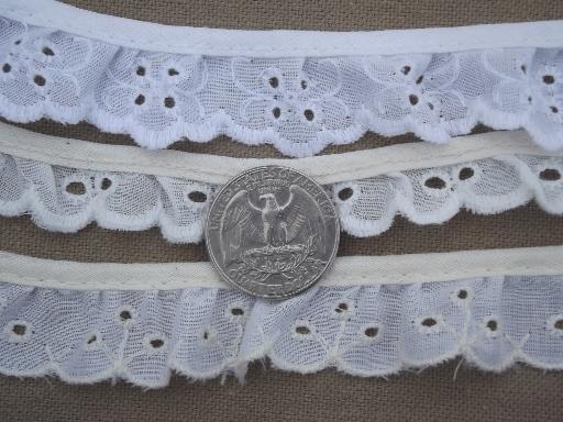 photo of sewing trim lot, ruffled eyelet edgings, gathered ruffle eyelet lace trims #3