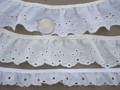 photo of sewing trim lot, ruffled eyelet edgings, gathered ruffle eyelet lace trims #4