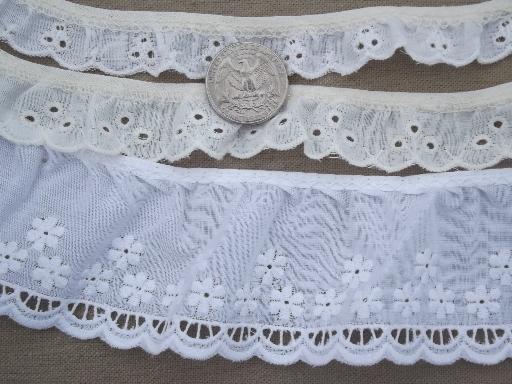 photo of sewing trim lot, ruffled eyelet edgings, gathered ruffle eyelet lace trims #5