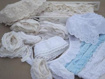 catalog photo of sewing trim lot, ruffled eyelet edgings, gathered ruffle eyelet lace trims