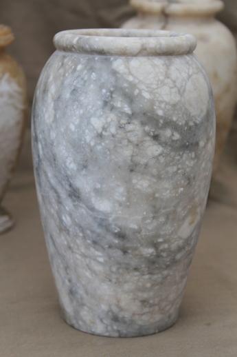 photo of shabby Italian marble & alabaster vases, vintage carved stone urns made in Italy #4