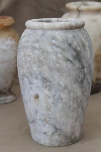 photo of shabby Italian marble & alabaster vases, vintage carved stone urns made in Italy #5