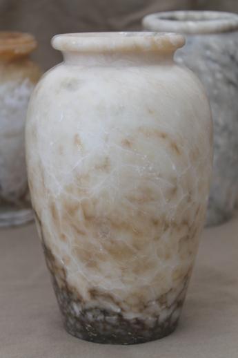 photo of shabby Italian marble & alabaster vases, vintage carved stone urns made in Italy #6