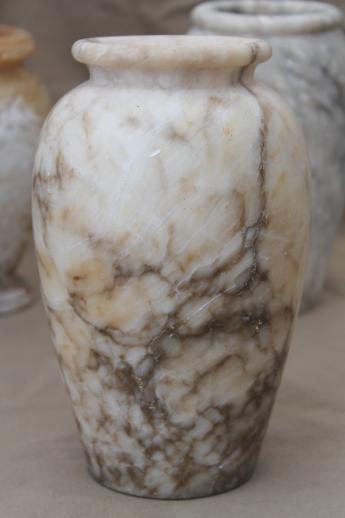 photo of shabby Italian marble & alabaster vases, vintage carved stone urns made in Italy #7