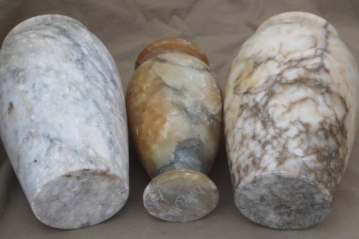 photo of shabby Italian marble & alabaster vases, vintage carved stone urns made in Italy #8