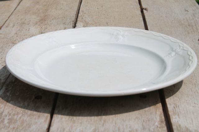 photo of shabby antique 1800s vintage ironstone china set of 10 dinner plates, grape & cable pattern #6