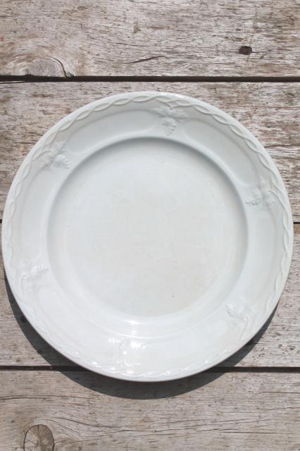 photo of shabby antique 1800s vintage ironstone china set of 10 dinner plates, grape & cable pattern #7