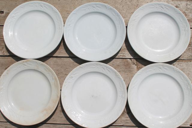 photo of shabby antique 1800s vintage ironstone china set of 6 dinner plates, poppies in the wheat pattern #1