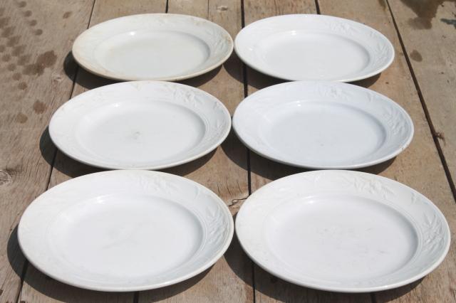 photo of shabby antique 1800s vintage ironstone china set of 6 dinner plates, poppies in the wheat pattern #4