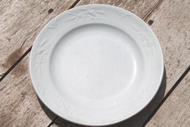 photo of shabby antique 1800s vintage ironstone china set of 6 dinner plates, poppies in the wheat pattern #9