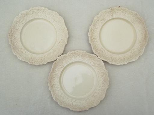 photo of shabby antique English creamware china plates, Old Bristol - England #3