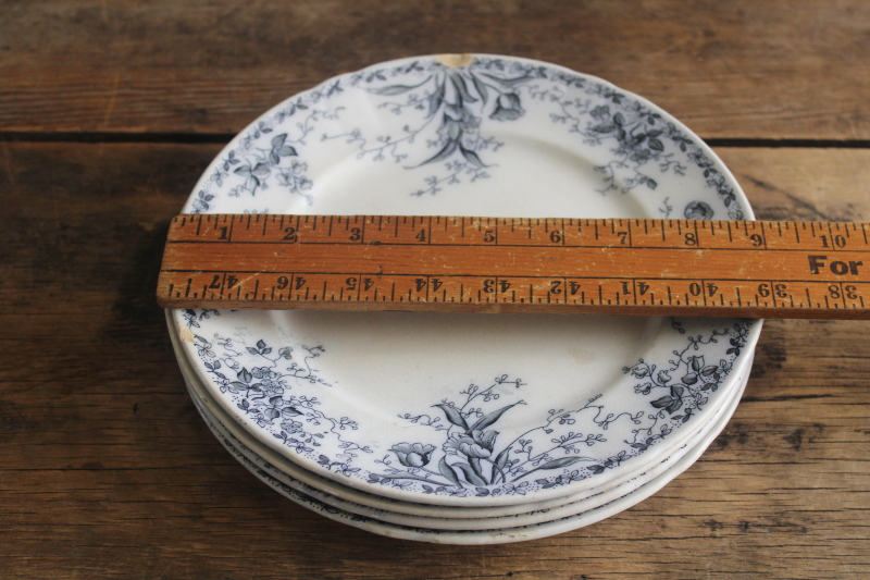 photo of shabby antique English ironstone china plates, inky dark blue transferware floral  #11