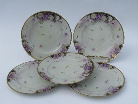 photo of shabby antique Hand Painted Nippon china plates, violets floral #1