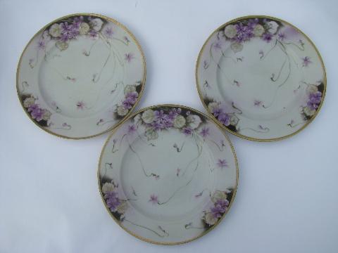 photo of shabby antique Hand Painted Nippon china plates, violets floral #2